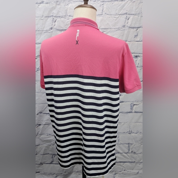 RLX Ralph Lauren Men's Golf Polo Shirt Logo Pink Navy Striped Large - Picture 7 of 14
